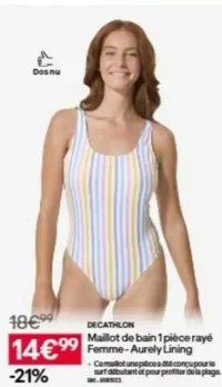 Maillot de bain 1 pièce rayé Femme - Aurely Lining DECATHLON