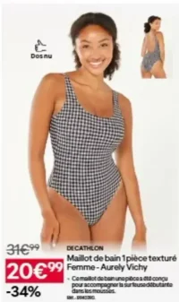 Maillot de bain 1 pièce texturé Femme - Aurely Vichy DECATHLON