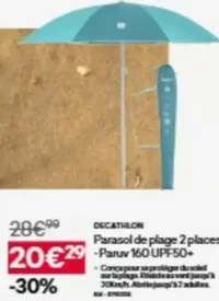 Parasol de plage 2 places - Paruv 160 UPF50+ Decathlon
