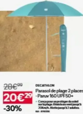 Parasol de plage 2 places - Paruv 160 UPF50+ Decathlon