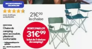 Chaise de camping avec accoudoir, pliante et confortable Quechua