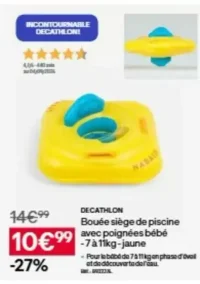 DECATHLON Bouée siège de piscine avec poignées bébé - 7 à 11kg - jaune