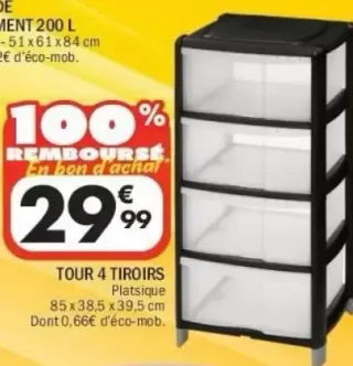 Tour 4 tiroirs plastique