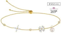 Bracelet ajustable or 375 millièmes, perle de culture d'eau douce et oxydes de zirconium La Vie en Or