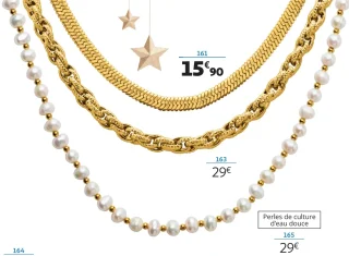 Collier acier doré et perles de culture d'eau douce 45 cm La Vie en Or Réf. 830034