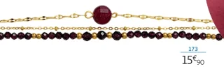 Bracelet acier doré et pierres en verre bordeaux 20 cm la VIE en OR
