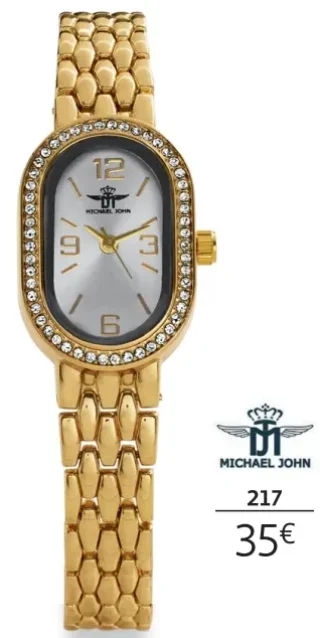 Montre femme MICHAEL JOHN dorée et strass