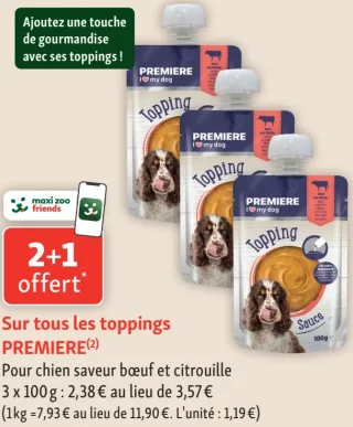 Toppings PREMIERE pour chien saveur bœuf et citouille 100g