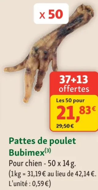 Pattes de poulet Bubimex Pour chien - 50 x 14g