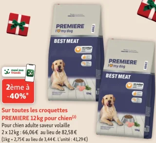 Croquettes pour chien adulte saveur volaille PREMIERE Best Meat 12 kg
