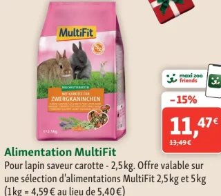 Alimentation MultiFit Pour lapin saveur carotte - 2,5 kg