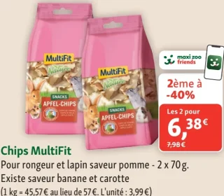 Chips MultiFit Pour rongeur et lapin saveur pomme - 2 x 70 g