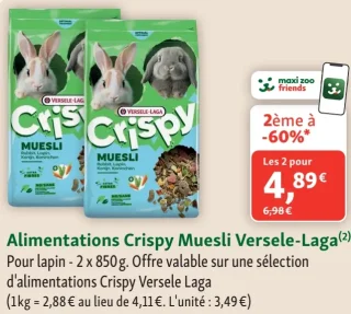 Alimentations Crispy Muesli Versele-Laga Pour lapin - 2 x 850 g