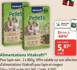 Alimentations Vitakraft Pellets pour lapin nain - 2 x 800 g