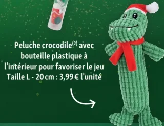 Peluche crocodile avec bouteille plastique Taille L 20 cm
