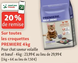 Croquettes pour chat PREMIERE 4kg saveur volaille et bœuf