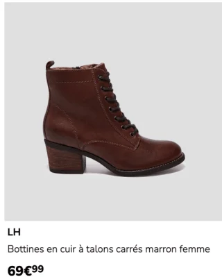 Bottines en cuir à talons carrés marron femme LH