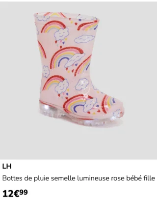 LH Bottes de pluie semelle lumineuse rose bébé fille