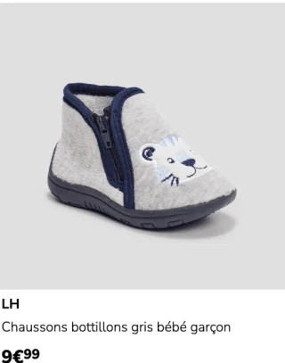 LH Chaussons bottillons gris bébé garçon
