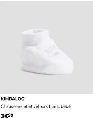 KIMBALOO Chaussons effet velours blanc bébé