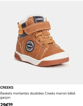 Baskets montantes doublées Creeks marron bébé garçon