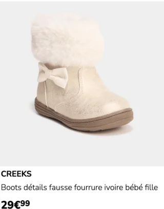 Boots détails fausse fourrure ivoire bébé fille