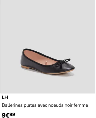 Ballerines plates avec noeuds noir femme LH