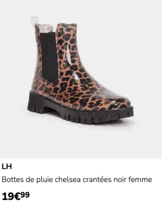 Bottes de pluie chelsea crantées noir femme LH
