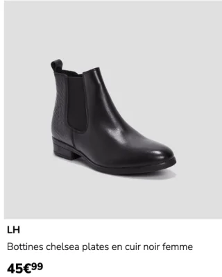 Bottines chelsea plates en cuir noir femme LH