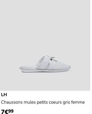 LH Chaussons mules petits coeurs gris femme