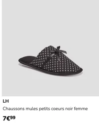 LH Chaussons mules petits coeurs noir femme