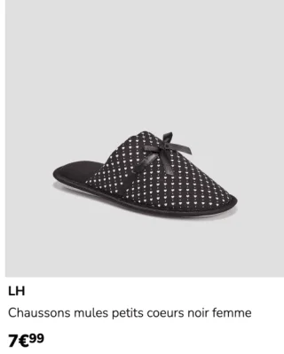 LH Chaussons mules petits coeurs noir femme