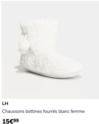 LH Chaussons bottines fourrés blanc femme