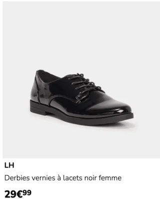 LH Derbies vernies à lacets noir femme