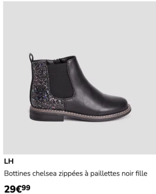Bottines chelsea zippées à paillettes noir fille LH