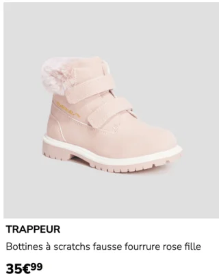 Bottines à scratchs fausse fourrure rose fille TRAPPEUR