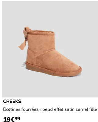 Bottines fourrées noeud effet satin camel fille CREEKS