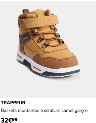TRAPPEUR Baskets montantes à scratchs camel garçon