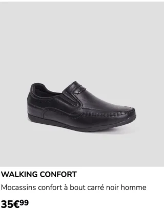 Mocassins confort à bout carré noir homme Walking Confort
