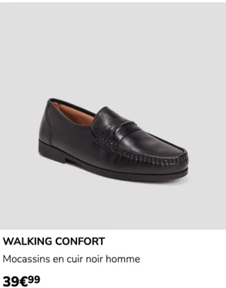 WALKING CONFORT Mocassins en cuir noir homme