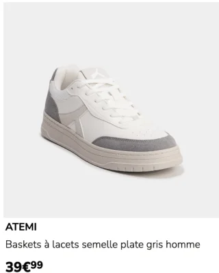Baskets à lacets semelle plate gris homme Atemi
