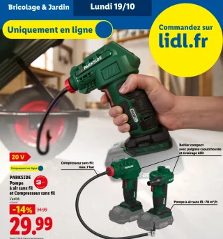 Parkside Pompe à air sans fil et compresseur sans fil 20 V
