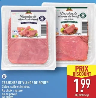 Tranches de viande de bœuf nature ou au poivré