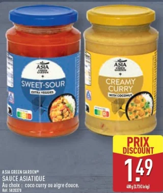 ASIA GREEN GARDEN® SAUCE ASIATIQUE Au choix : coco curry ou aigre douce