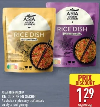 ASIA GREEN GARDEN® RIZ CUISINÉ EN SACHET Au choix : style curry thaïlandais ou style nasi goreng