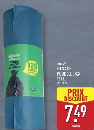 Folia 50 sacs poubelle 120 L