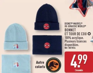 Bonnet et tour de cou Disney, Marvel ou Jurassic World