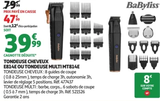 BaByliss Tondeuse cheveux E814E ou tondeuse multi MT814E