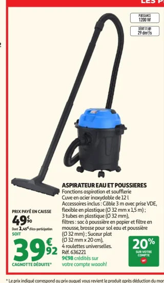 Aspirateur eau et poussières Auchan