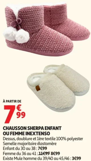 Chausson sherpa enfant ou femme Inextenso